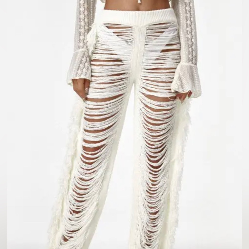 Ivory/white fringe bikini pants cover up - amazing quality